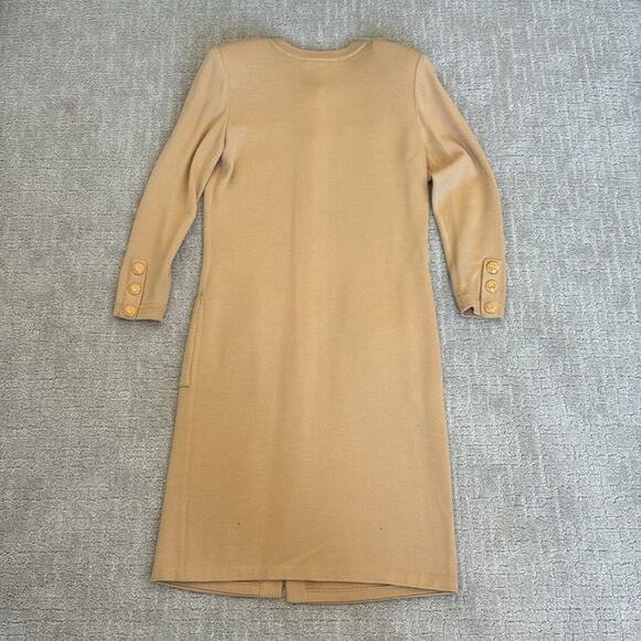 St. John Couture knit long sleeve cardigan dress midi coat khan tan beige - Picture 6 of 11